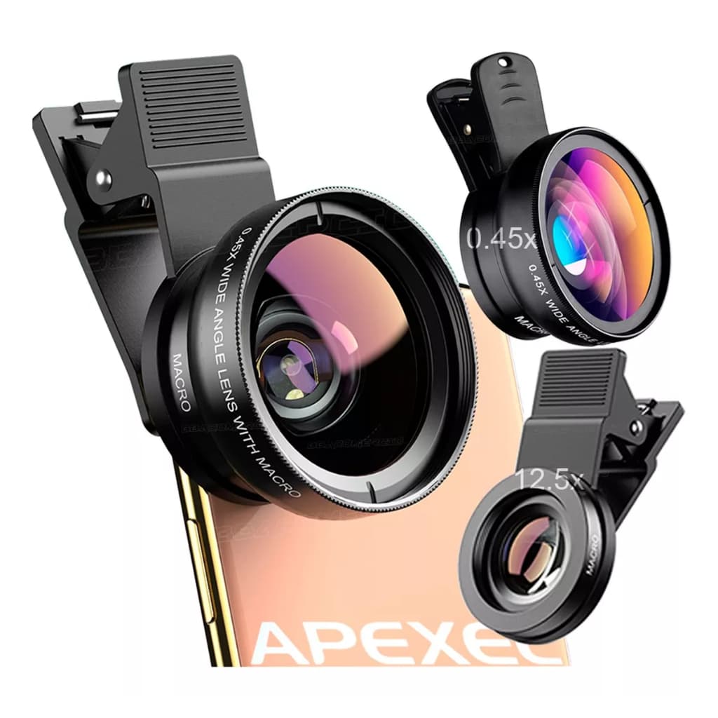 GS 2 Em 1 Kit Clip De Lente Do Telefone Móvel Externo HD Lente Celular Macro 12.5x E Super Ângulo Amplo 0.45x