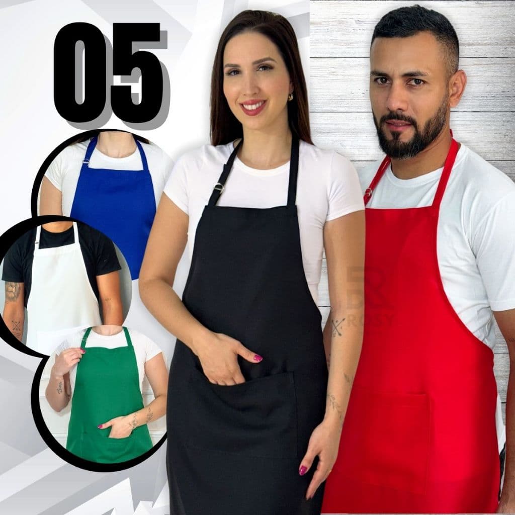 Kit 5 e 10 Avental Com Bolso Ajustável Corpo Inteiro Oxford Liso Garçom Cozinha