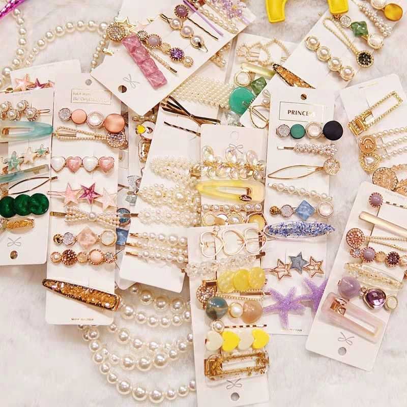 KIT 6 Clipe Simples Liu Haibian Palavra Clipe Ins Vermelho Net Pérola De Cristal De Volta Cabeça Superior