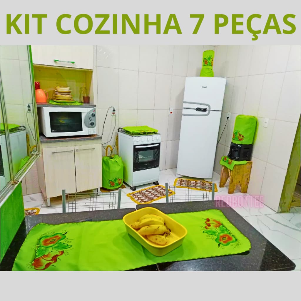Jogo De Cozinha Kit 7 Peças Oxford Decoração Pano Capa Eletrodomestico Utensílios Doméstico Promoção