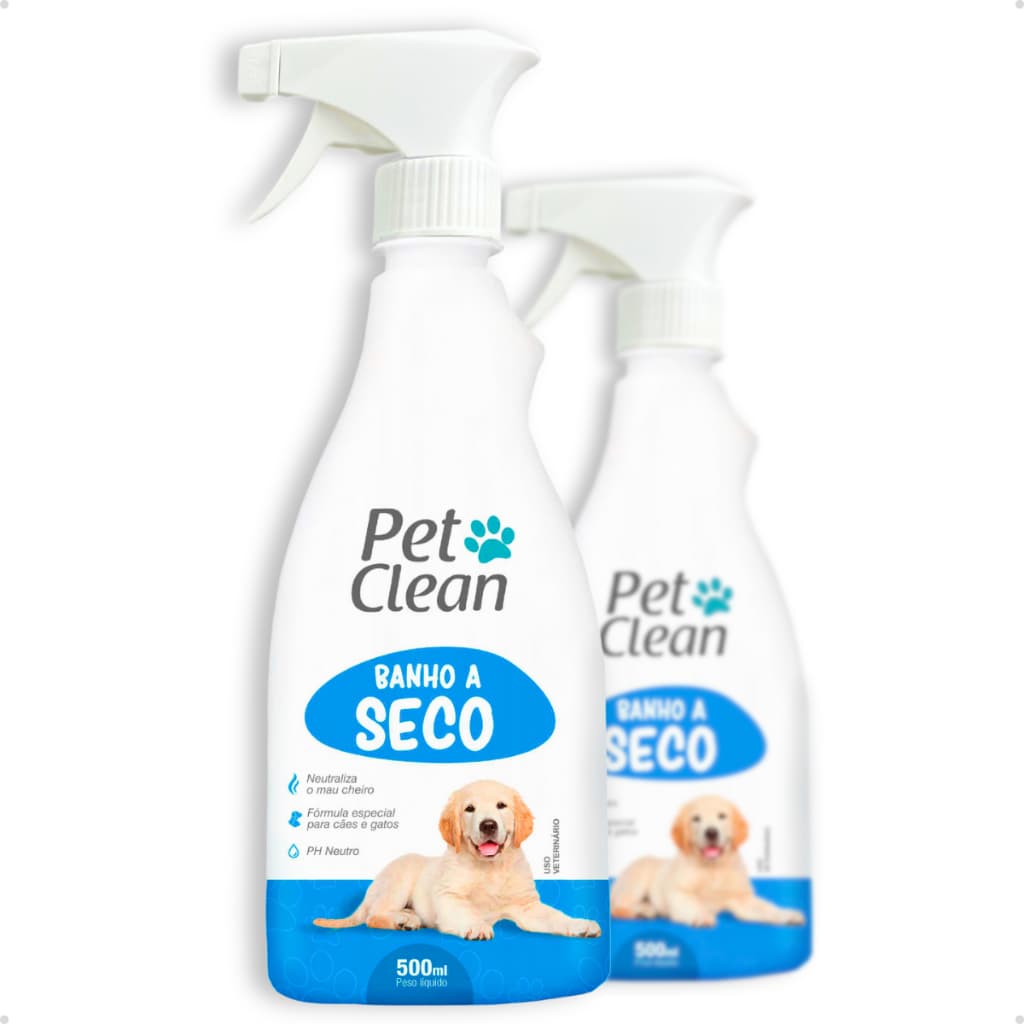 Kit 2 Banho a Seco Spray Sem Enxágue para Cachorro e Gato Pet Clean - 500ml