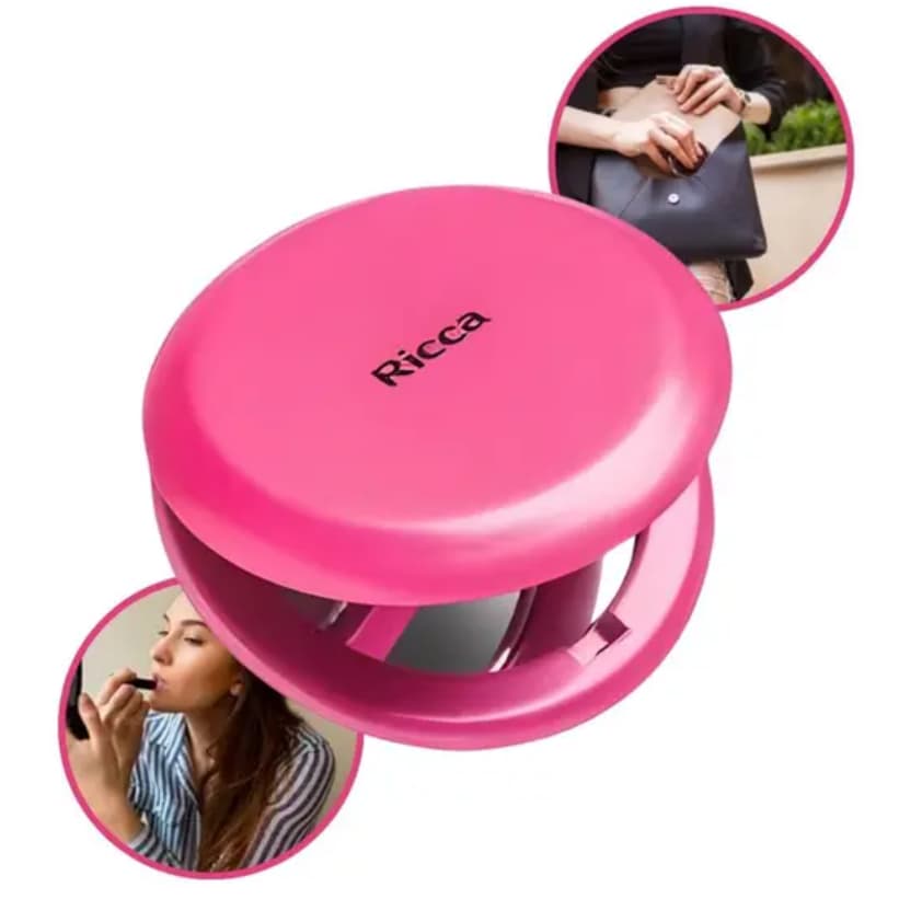 Espelho de Bolsa com Proteção Redondo Prático -  Ricca - CORES SORTIDAS