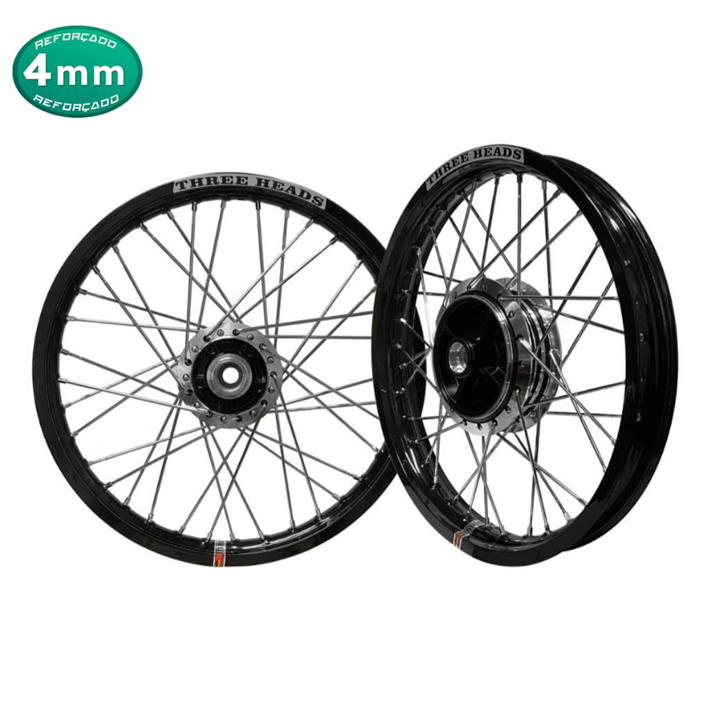 Jogo Roda Three Heads Alumínio Titan Fan 150 Esd Á Disco com Cubo Diamantado 1,40x18X1,60x18 CG/150