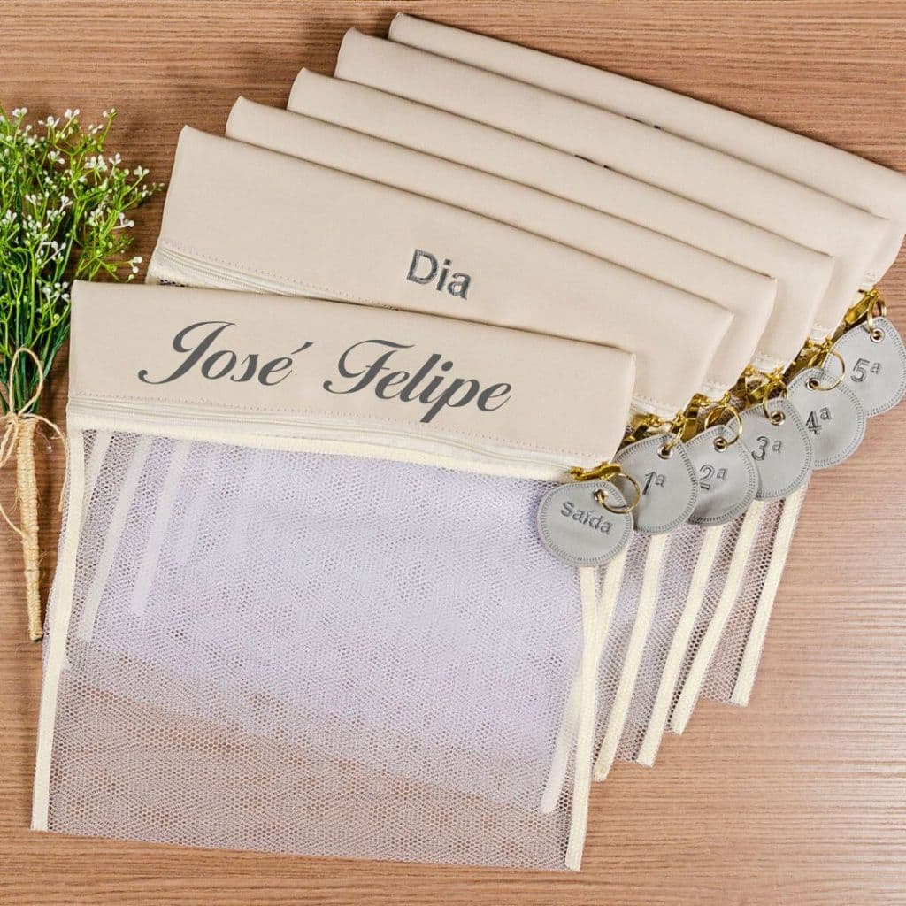 Saquinho Maternidade Para Bebê 4 ou 6 peças Personalizado Organizador Bolsa com Chaveiro Com nome