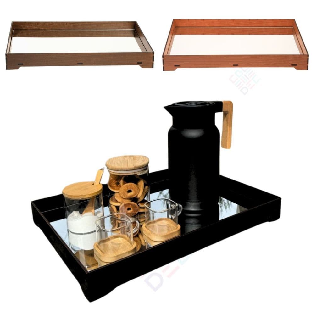 Bandeja Espelhada Para Cantinho do Cafe Lavabo Escritorio Organizador Bebidas Mdf Apoio para Servir