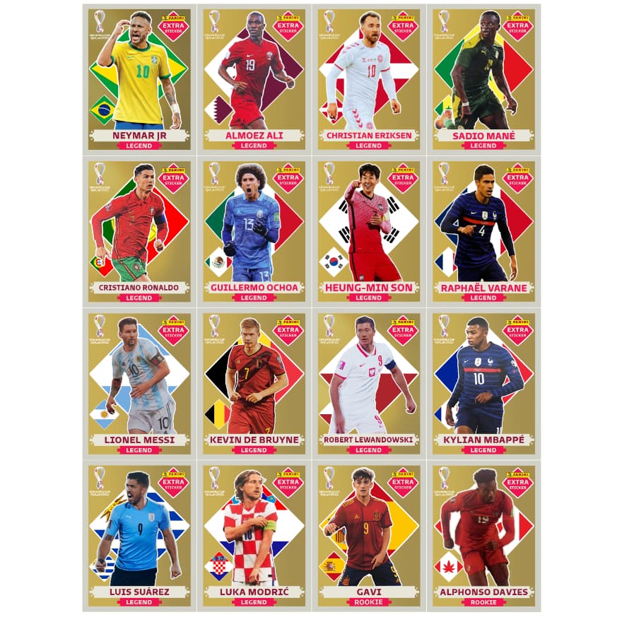 kit 16 Figurinhas Legends Cristiano Ronaldo - CR7 - OURO -Extra Sticker Portugal - Messi, Neymar