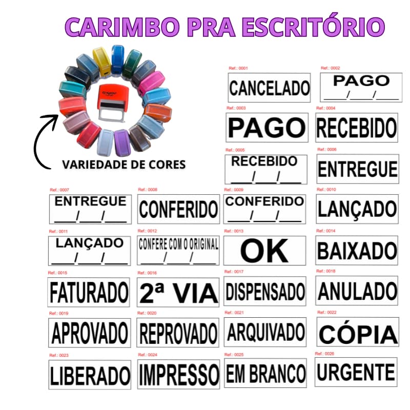 CARIMBO ESCRITÓRIO AUTOMÁTICO NYKON 302 TAM. 14X8MM (CANCELADO, PAGO,ENTREGUE,RECEBIDO,OK,2ºVIA, FATURADO,CANCELADO)