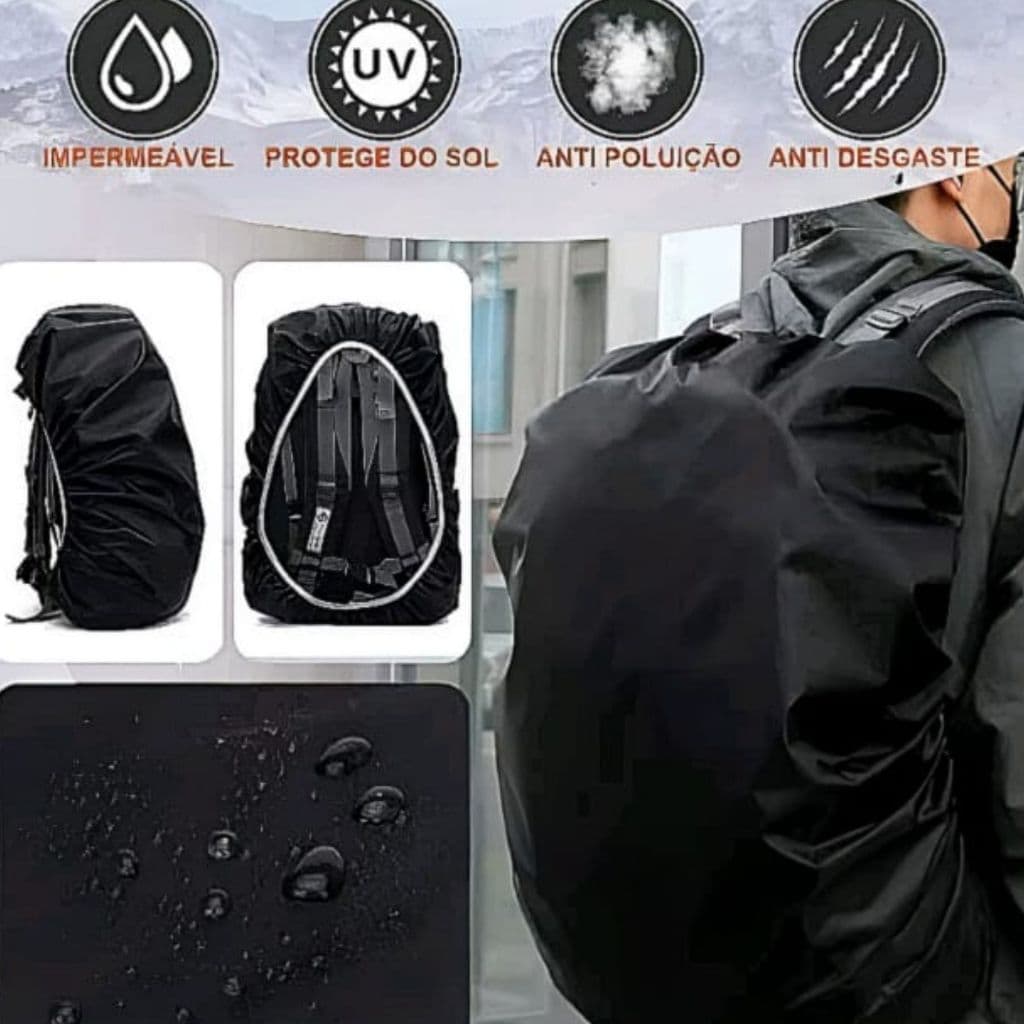 CAPA PARA MOCHILA UNISSEX IMPERMEÁVEL PASSEIO DIA-A-DIA GRANDE E PEQUENO PORTE