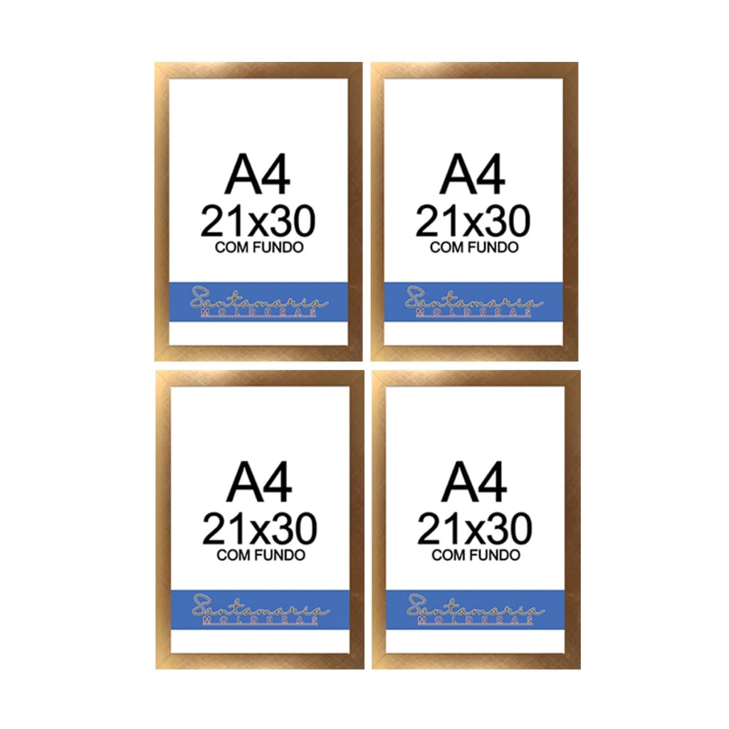Kit 04 Molduras A4 Certificado Diploma Quadro Foto Sem Vidro Dourado
