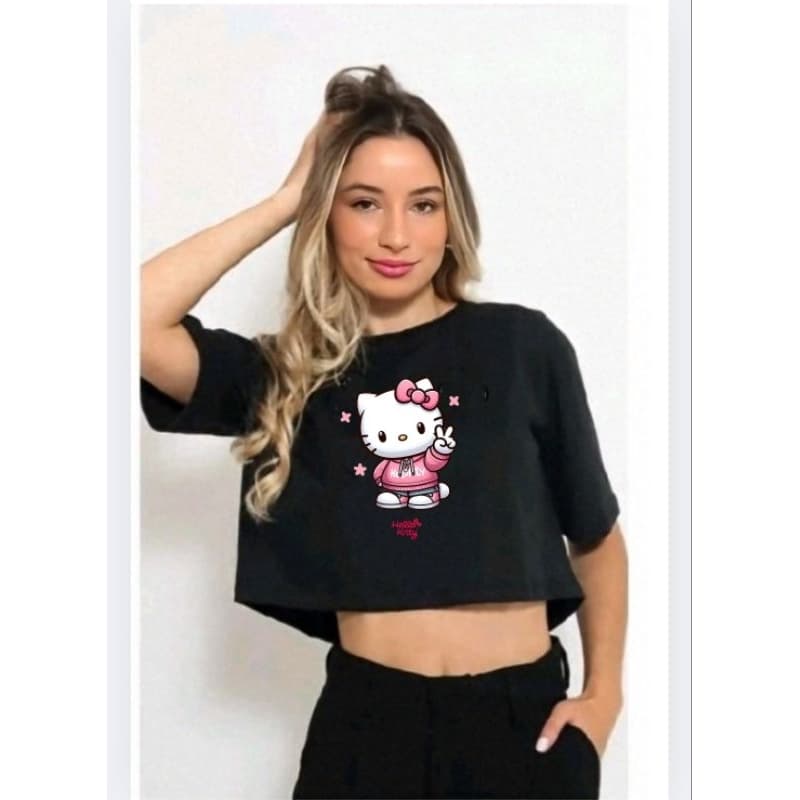 Cropped Hello Kitty Feminina infantil e juvenil Camiseta Personagem