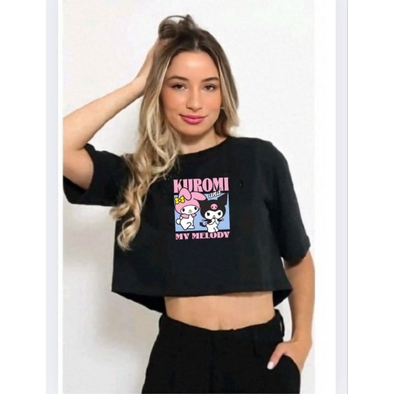 Cropped kuromi e My Melody Feminina infantil e juvenil Camiseta Personagem
