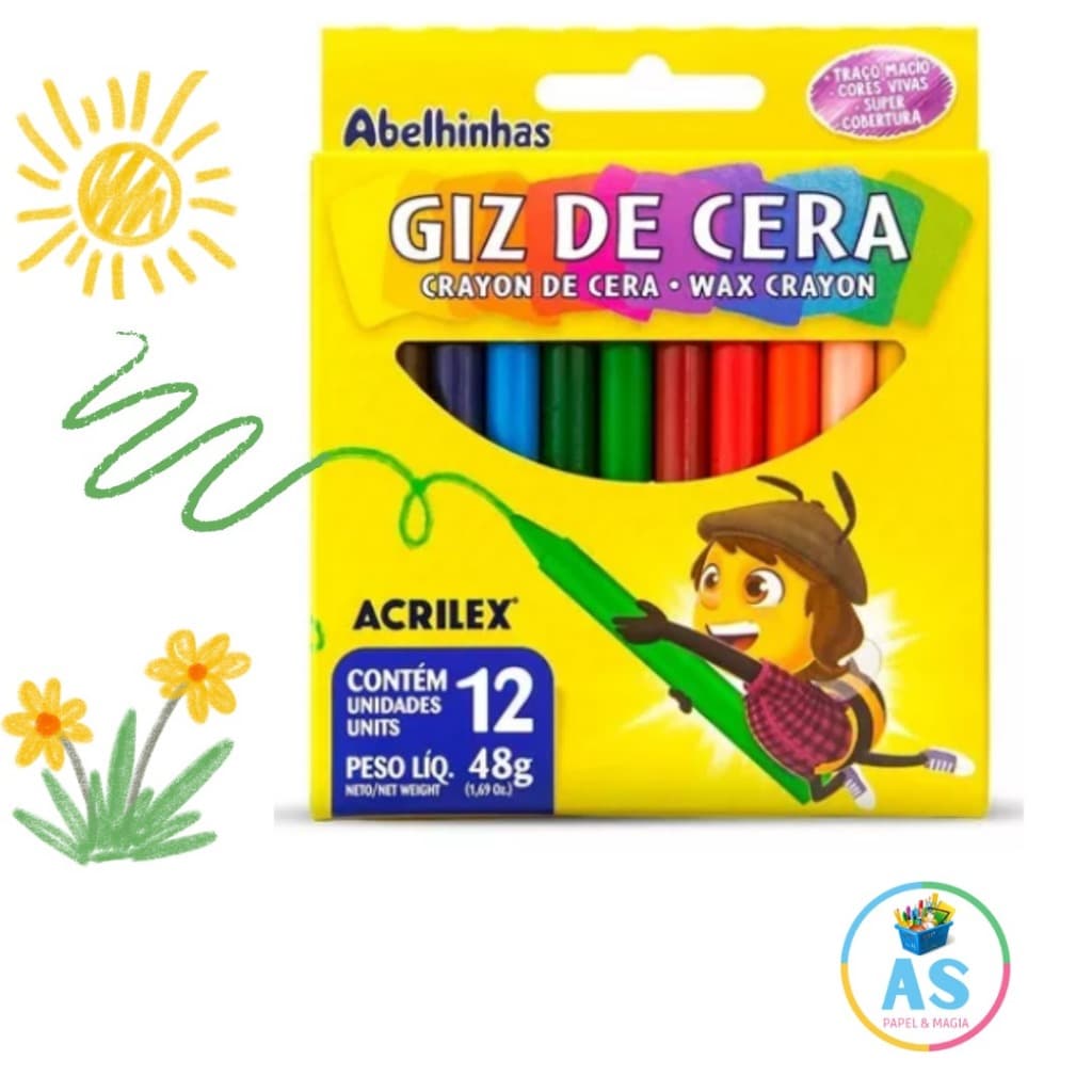 Giz de Cera Escolar com 12 cores Acrilex - 48g - Escolar 01