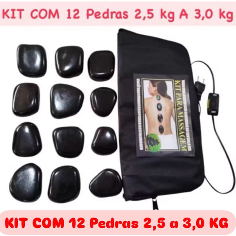 Kit 12 Pedras Quentes Vulcânicas Massagem + Bolsa Aquecedora Térmica 127v ou 220v