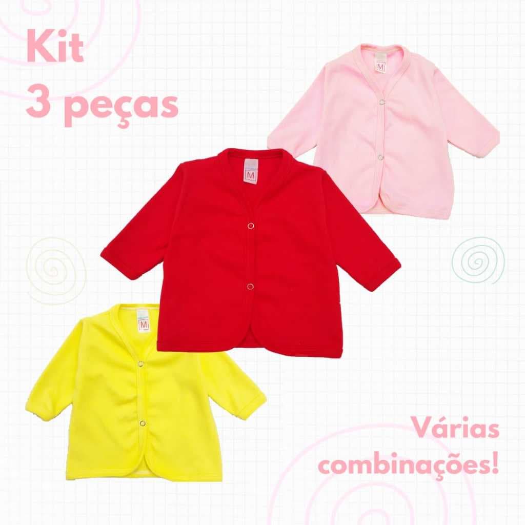 Kit 3 Casacos Infantil (Casaquinhos Bebê 3 peças) Suedine 100% Algodão