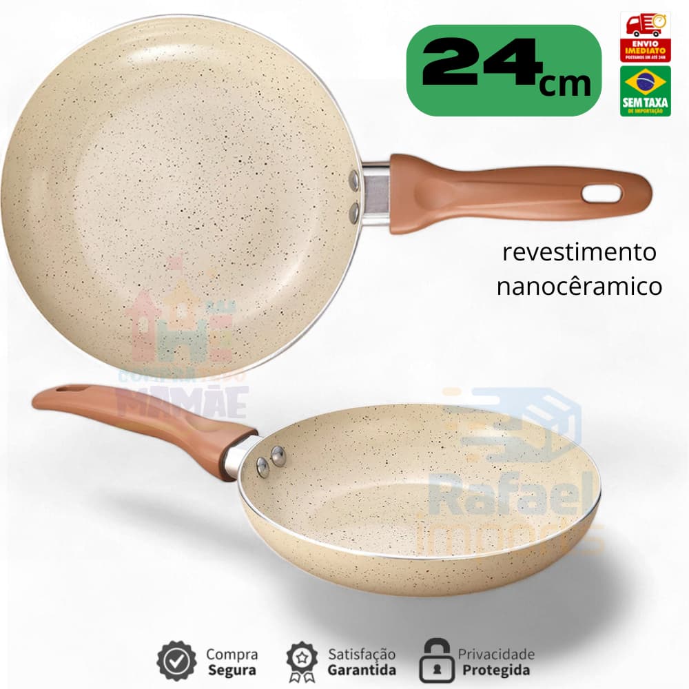 Frigideira Antiaderente Revestimento Nanocerâmico Granito Vermelho Azul Fogão Indução Gás 20cm 24cm