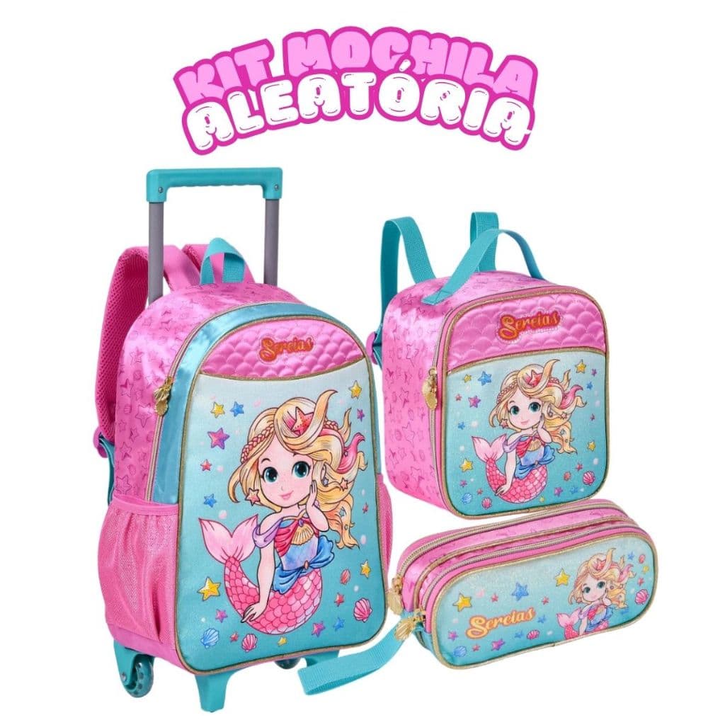 Kit Mochila 2 Em 1 Infantil Com Rodinhas Menina Aleatória Linda Prática Grande