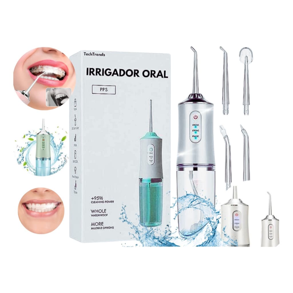 Irrigador Dental Higiene Oral Dentes Gengiva Portátil Recarregável Limpeza Bocal Jato  de Água Forte