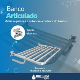 Banco Banho Idoso Articulado Inox 70x45 Suporte PCD Deficiente Cadeirante Banco De Parede P/Banheiro