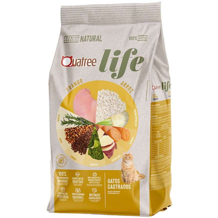 Ração Seca Quatree Life Frango e Arroz Gatos Castrados 1KG