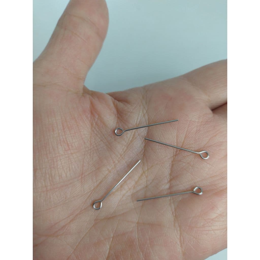 100 Alfinetes Contra Pino em Aço Inox 25mm Montagem de Bijuterias e Artesanatos