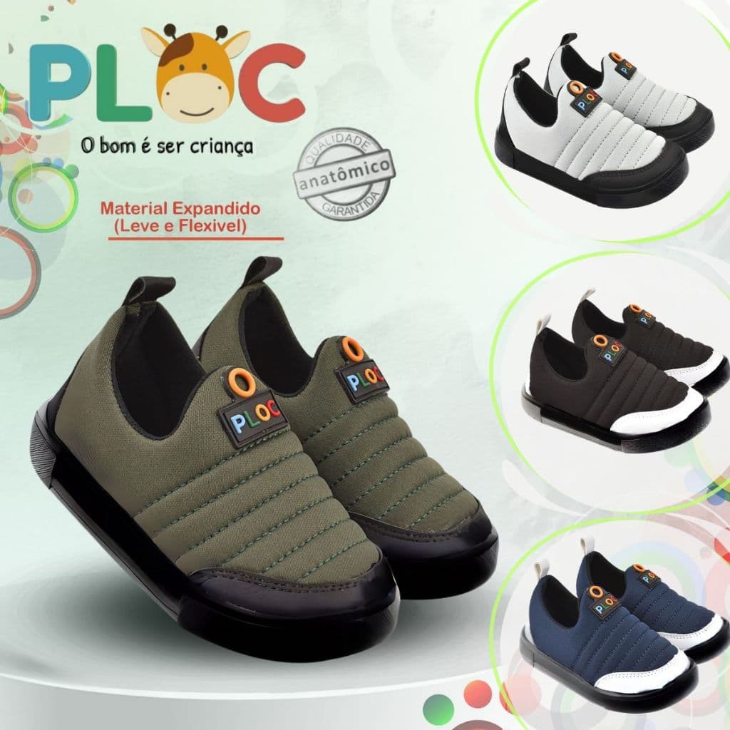 Tênis Ploc Street Calce Fácil Slip On Flat Anatômico Menino *Edição Sola Preta*