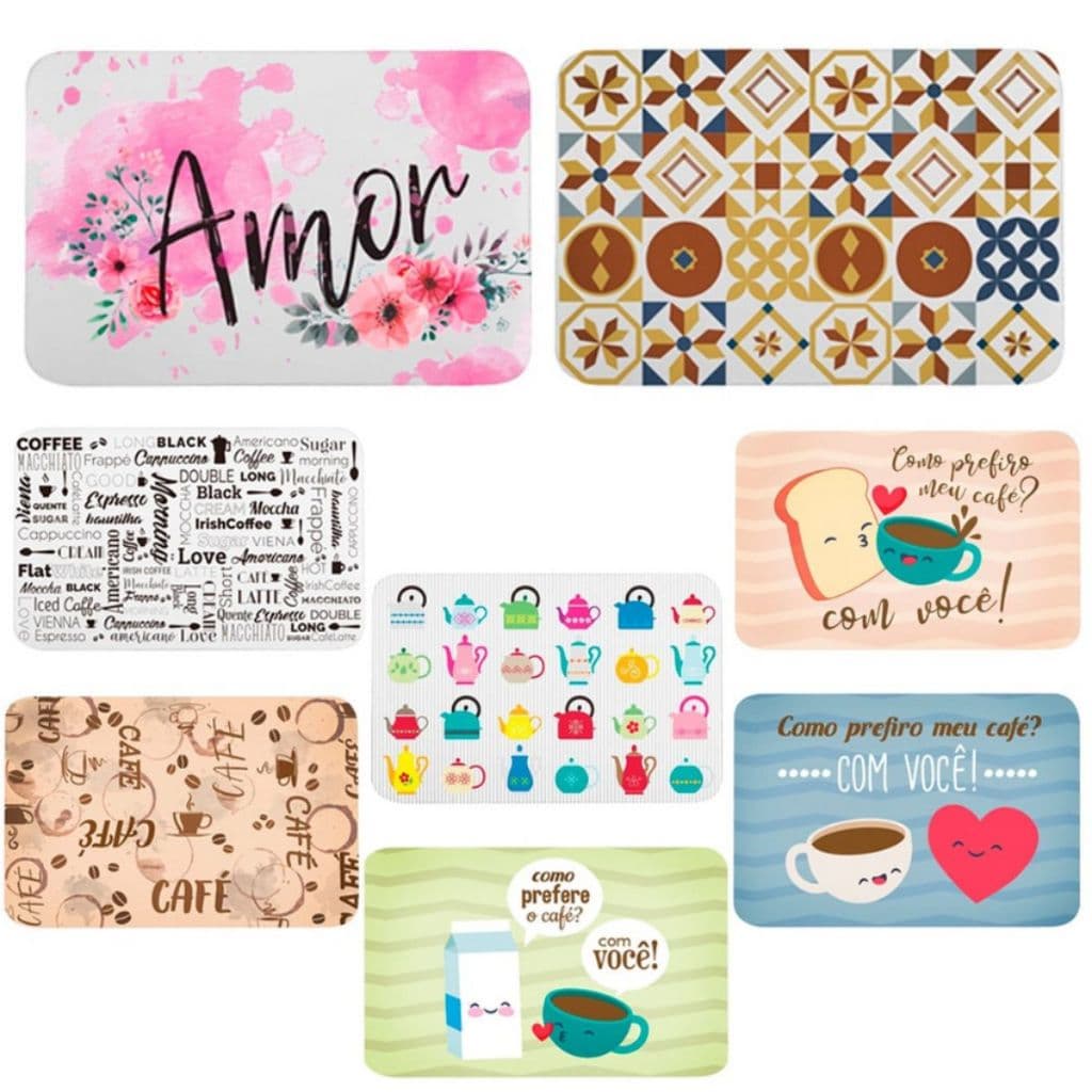 Kit 2, 4 ou 6 Peças Souplat Jogo Americano Colorido Estampado Plástico Lavável Resistente Ao Calor