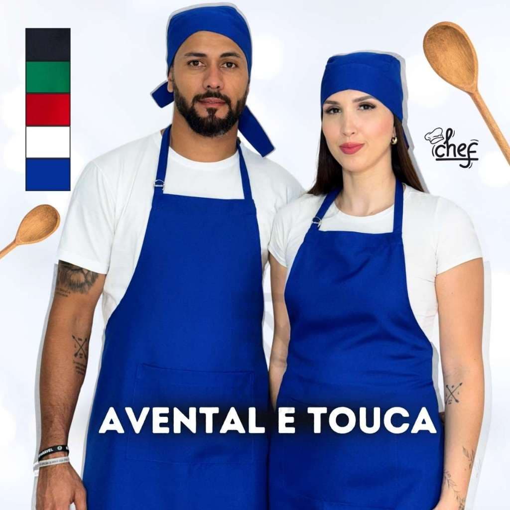 Kit Avental Com Bolso Mais Touca Ajustável Corpo Inteiro Oxford Liso Garçom Cozinha
