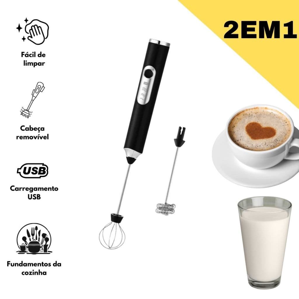 Batedor Misturador Mixer Elétrico para Bebidas Leite Café Clara de Ovos 2 EM 1 Facilida Vida