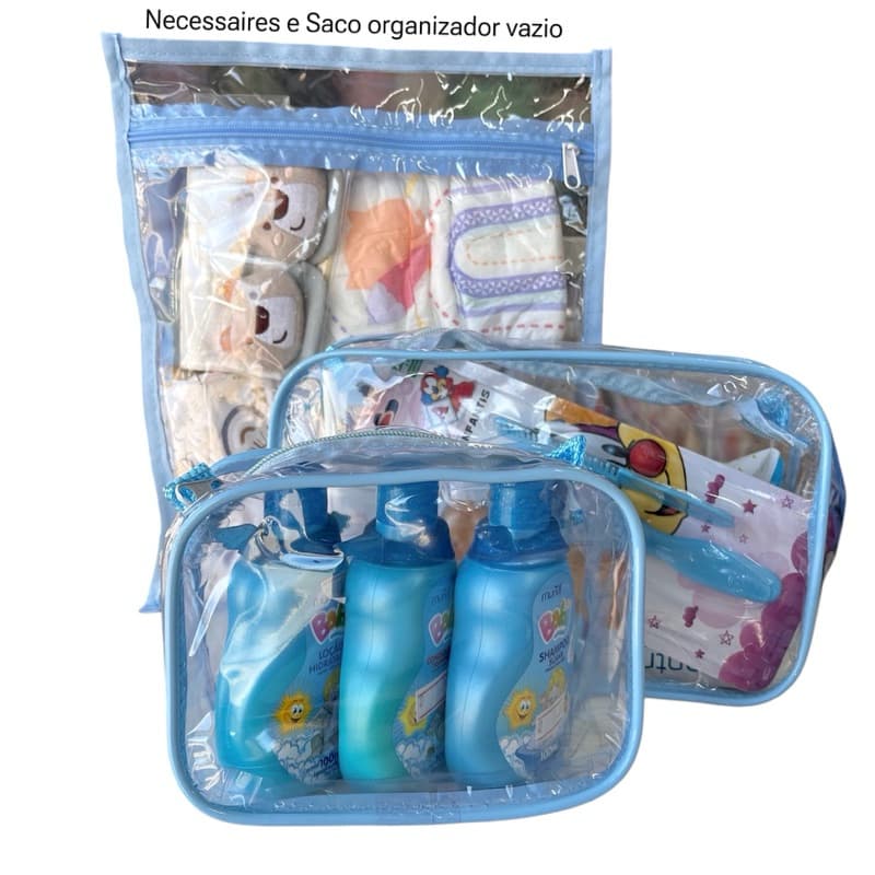 KIT ORGANIZADORES 1 NECESSAIRE 23X15 - 1 NECESSAIRE 15X12 - 1 SACO MATERNIDADE BOLSA MAMAE BEBE ORGANIZADOR FRALDA LENÇO