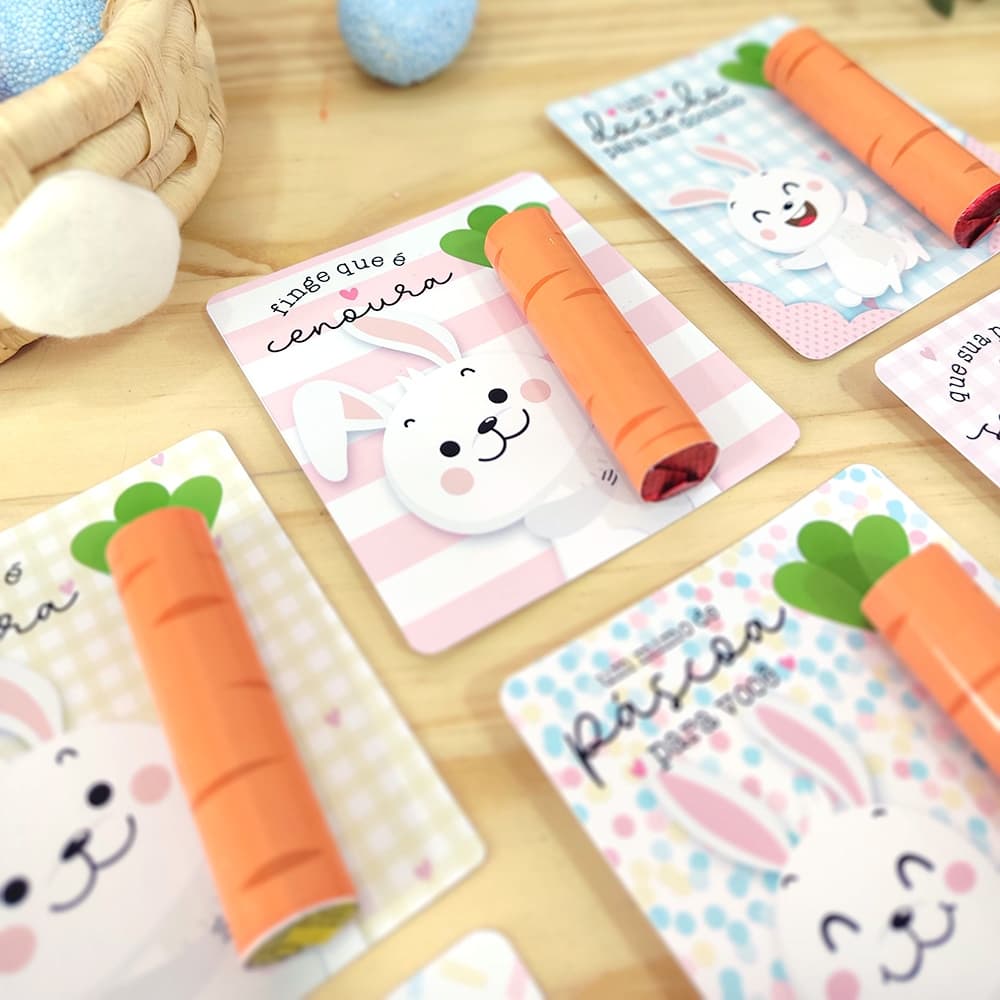 24 a 100 Unid Cartões para Páscoa com Adesivos de Cenoura