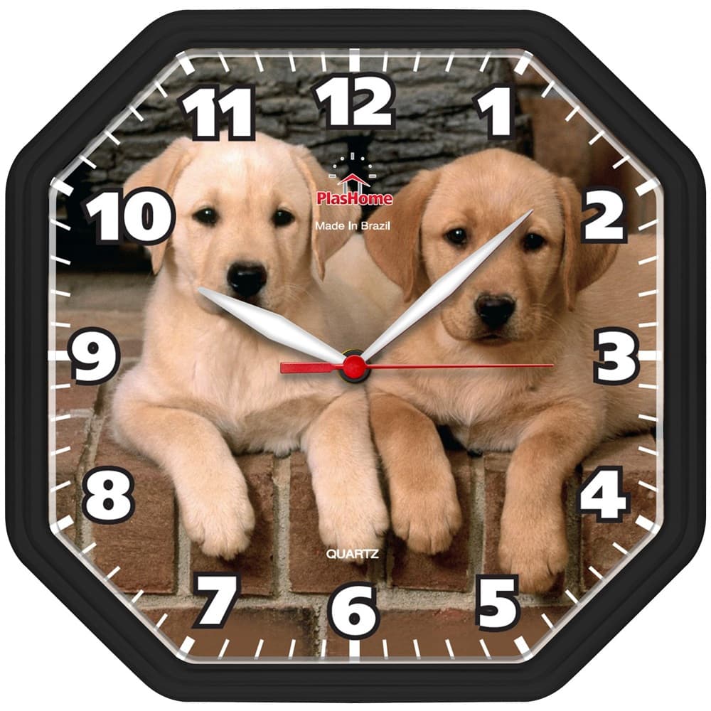 Relógio de Parede Gama Preto Cachorro Oitavado Plashome Cozinha Sala Escritório
