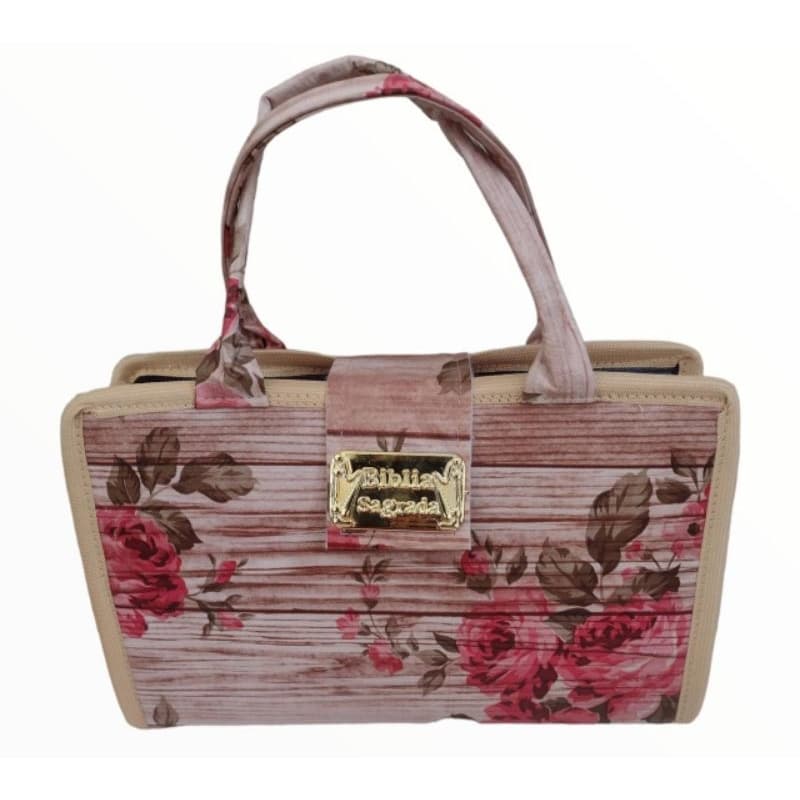 Bolsa Capa para Bíblia Feminina com Alça Florida com Botão Magnético - Tamanho Grande ou Médio