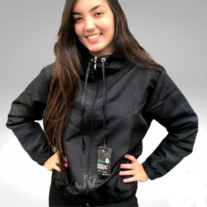 Corta Vento Femenino Preto Lizo ,Academia,Treino,Forrado