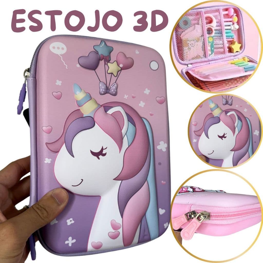 Estojo Escolar Infantil 3d Organizador 3 Divisórias Grande Menina Box Multifuncional