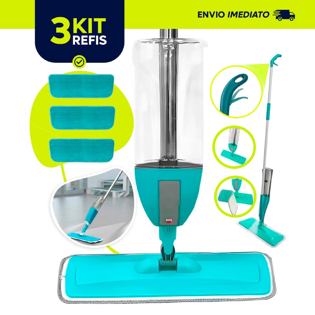 Rodo Spray Magico Esfregão Spray Mop Rodo Limpa Fácil Borrifador Reservatório Promoção + 3 REFIL
