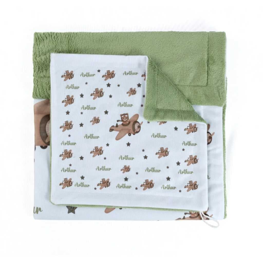 Kit 2 Peças Cobertor Mantinha com Naninha Personalizada Para Bebê Anti-alérgico Masculino e Feminino