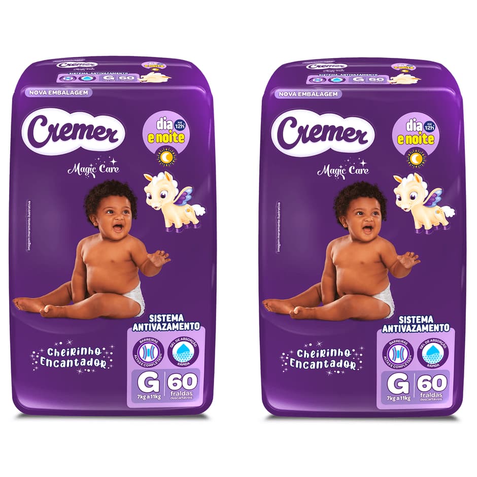 Kit 2ptes Fralda Cremer Hiper G 60 Unidades - 120 total