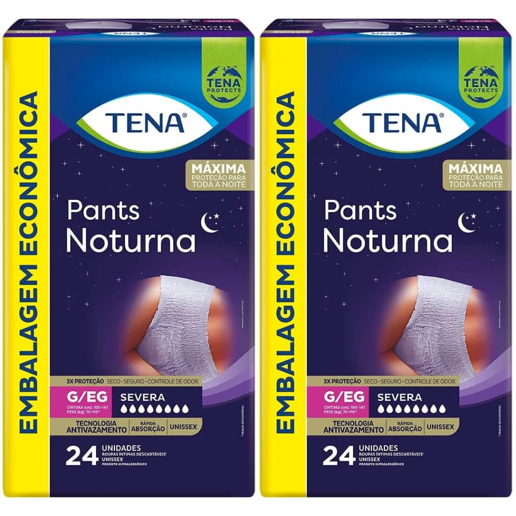 Kit 2 Pacotes TENA Roupa Íntima Pants Noturna G/EG 24un cada - Total 48un