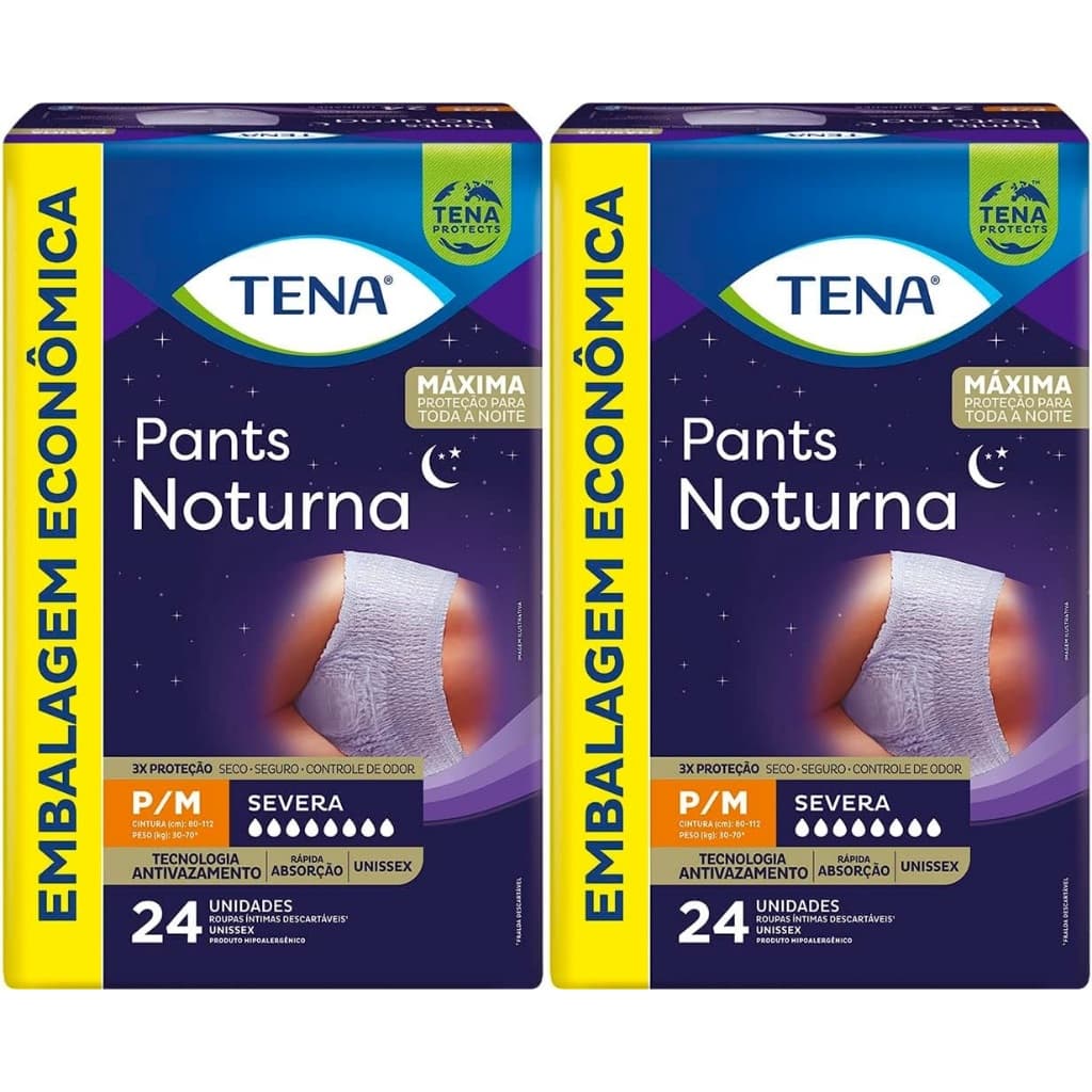 Kit 2ptes TENA PANTS Roupa Íntima NOTURNA P/M 24un (Total 48un)