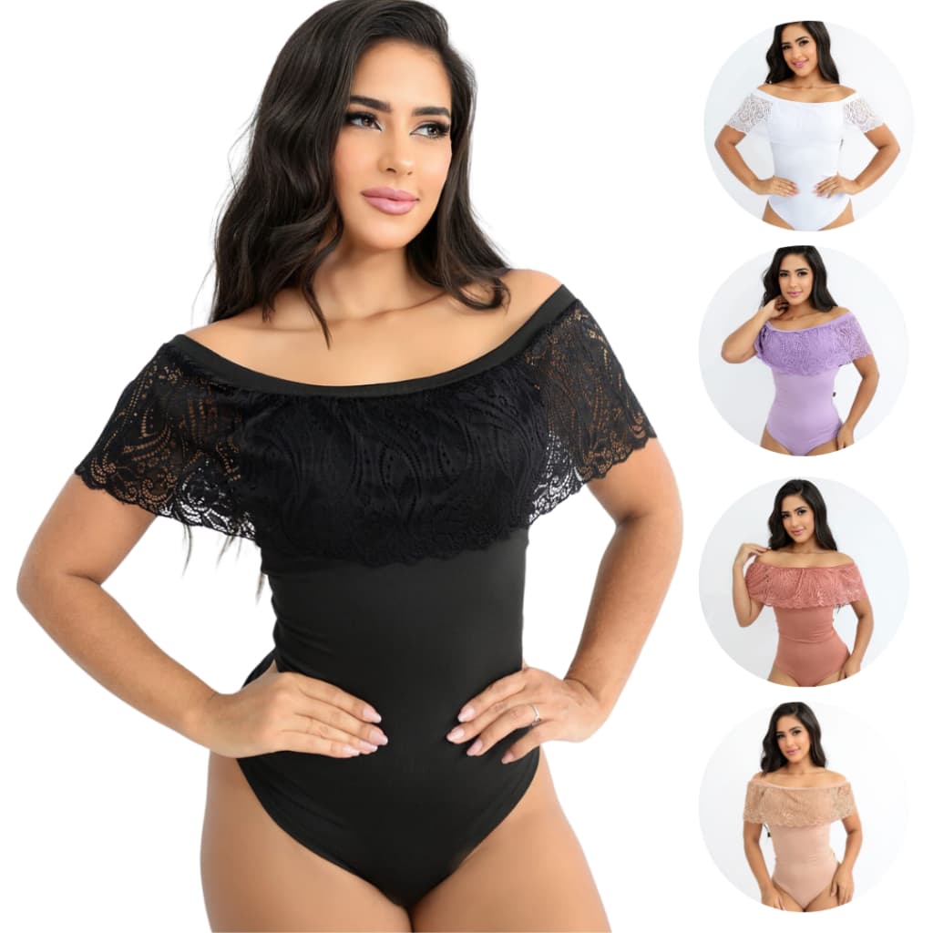 Body Ciganinha Rendado Ombro a Ombro Fechado Moda Feminina sem Bojo Casual