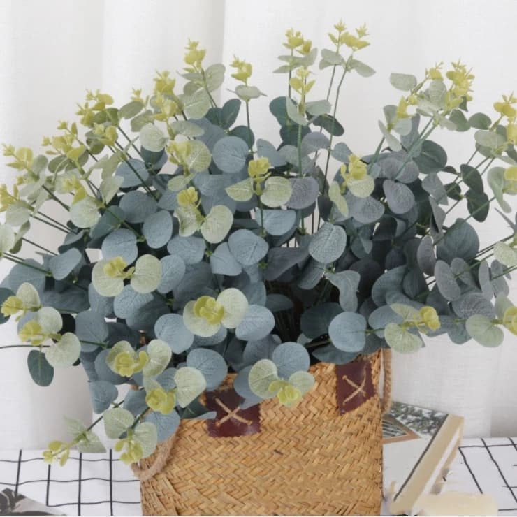 Buquê De Eucalipto Folhas Do Dinheiro Plantas Artificiais Flor Falsificada Folha Folhagem Bush Home Office Decoração
