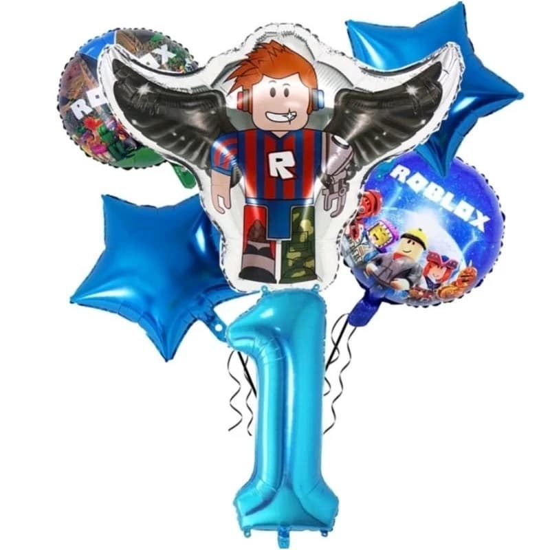 Kit C/6 Balões Metalizado Roblox Corpo 52cm +Balões Redondo 45cm+Estrelas 45cm+ Balão Número 40cm