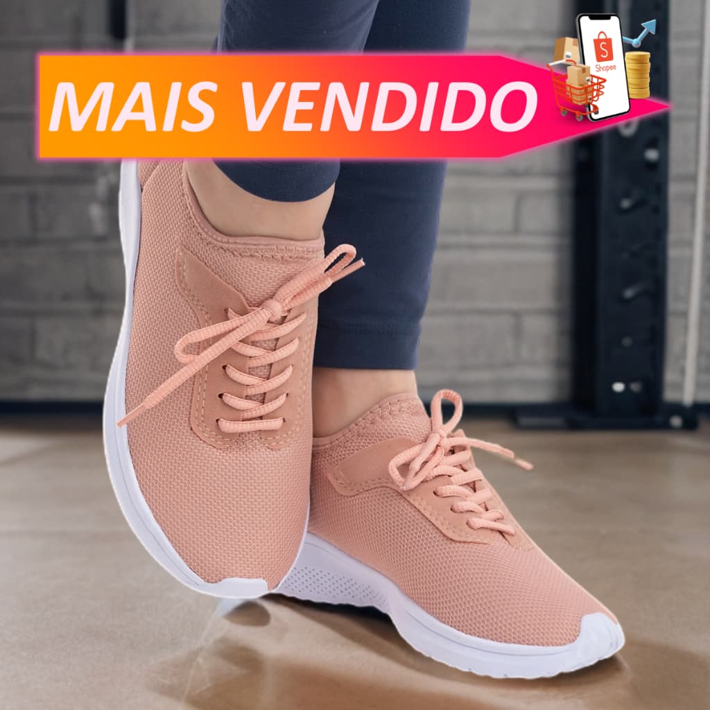 Tênis feminino confortável calce facil nylon respirável pra caminhada corrida crosfit leve treino