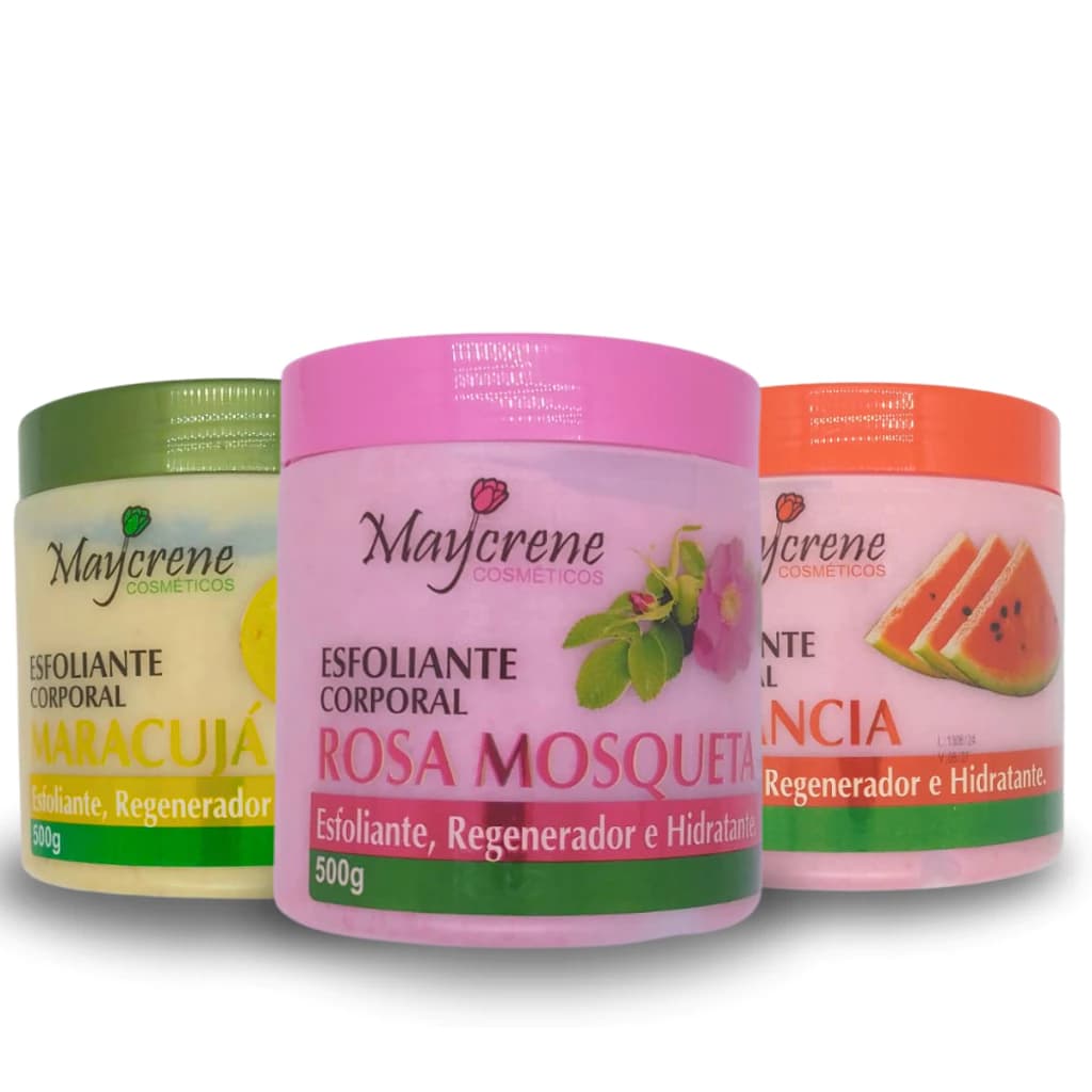 Kit 3 Esfoliante Corporal Rosa Mosqueta + Melancia + Maracuja Pote 500g - Rende muito