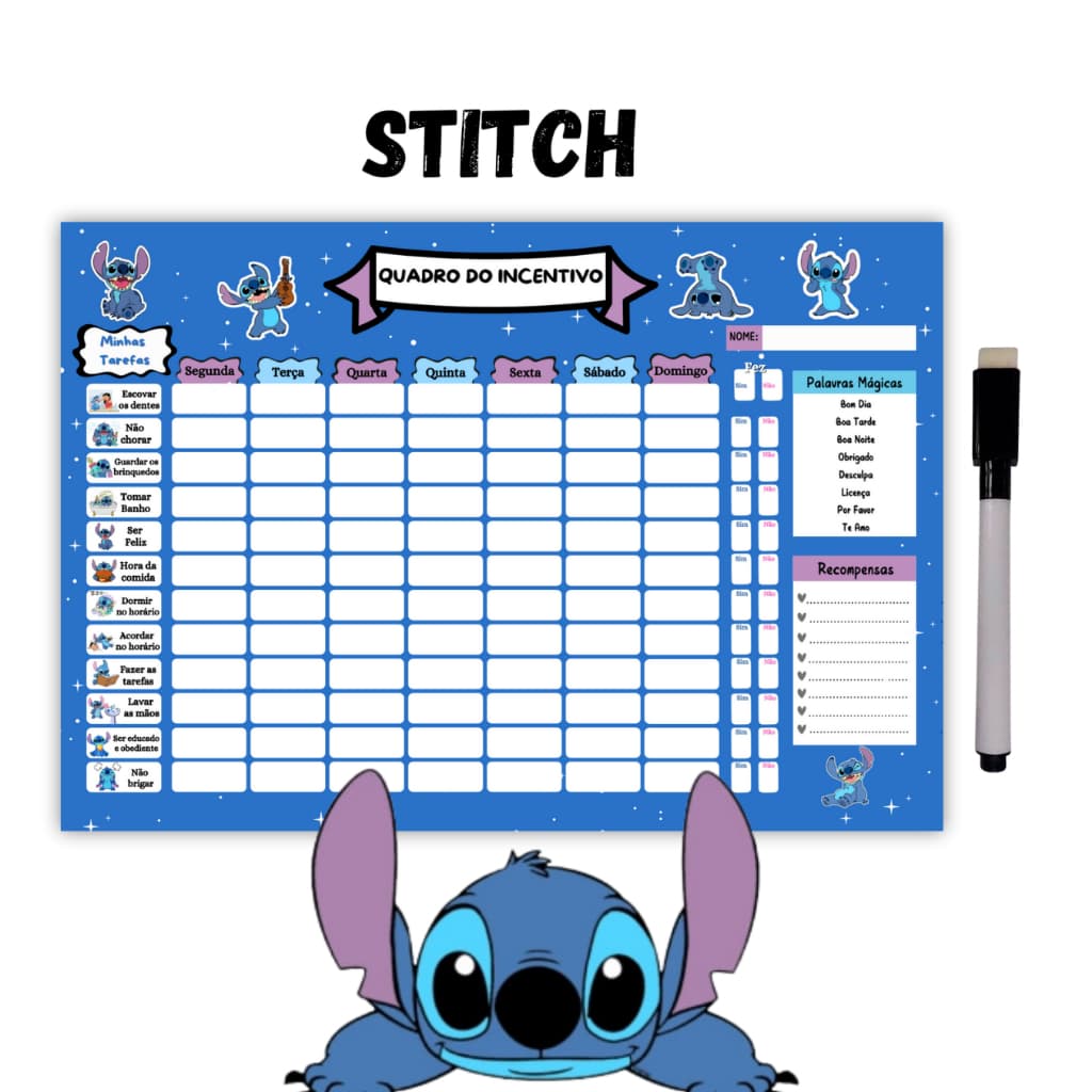 Quadro De Rotina Infantil Lilo Stitch Atividade Para Incentivo Quadro de Recompensa Disciplina