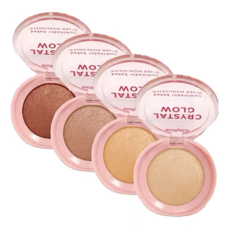 CRYSTAL GLOW Iluminador by Ruby Rose Linha Rosa Solar Flare Pink Champagne Cherry Red Bronze Bliss