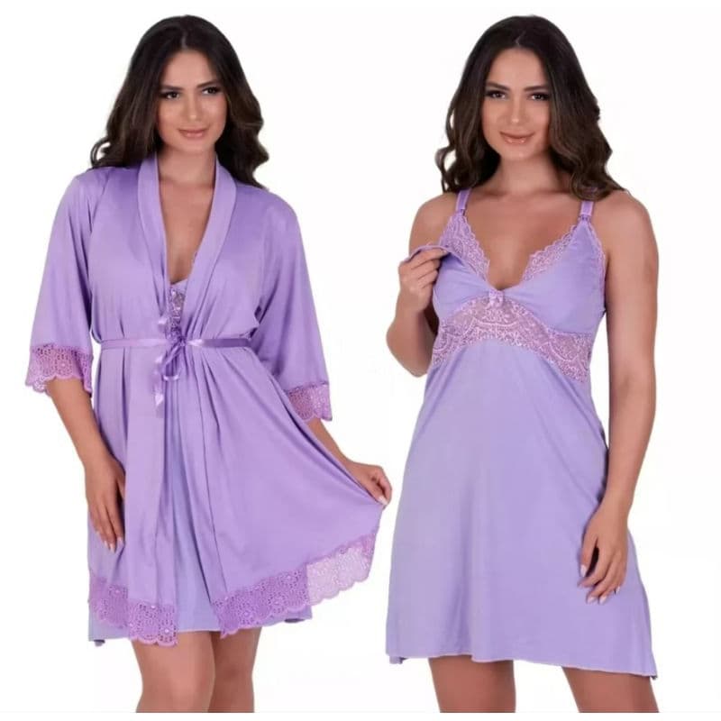Robe + camisola amamentação detalhes em renda roupa para gestante pós parto saída maternidade roupão roupa de grávida