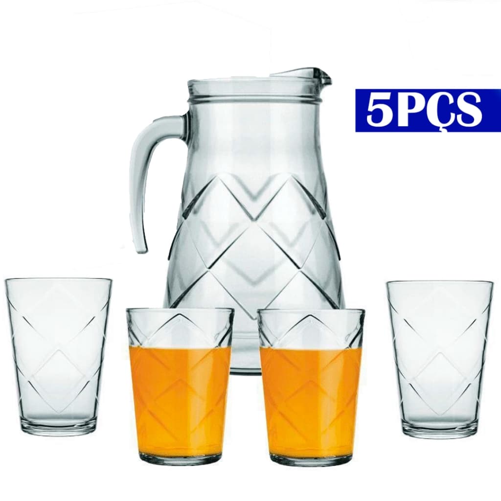 Jarra De Vidro 1,5 Litros Suco Água Jogo Completo 4 Copos