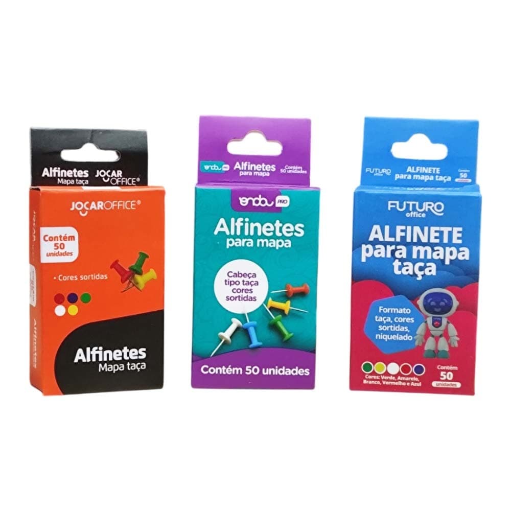 100 Alfinete Para Mapa Tipo Taça 100unidades Mural Quadro Feltro Cortiça