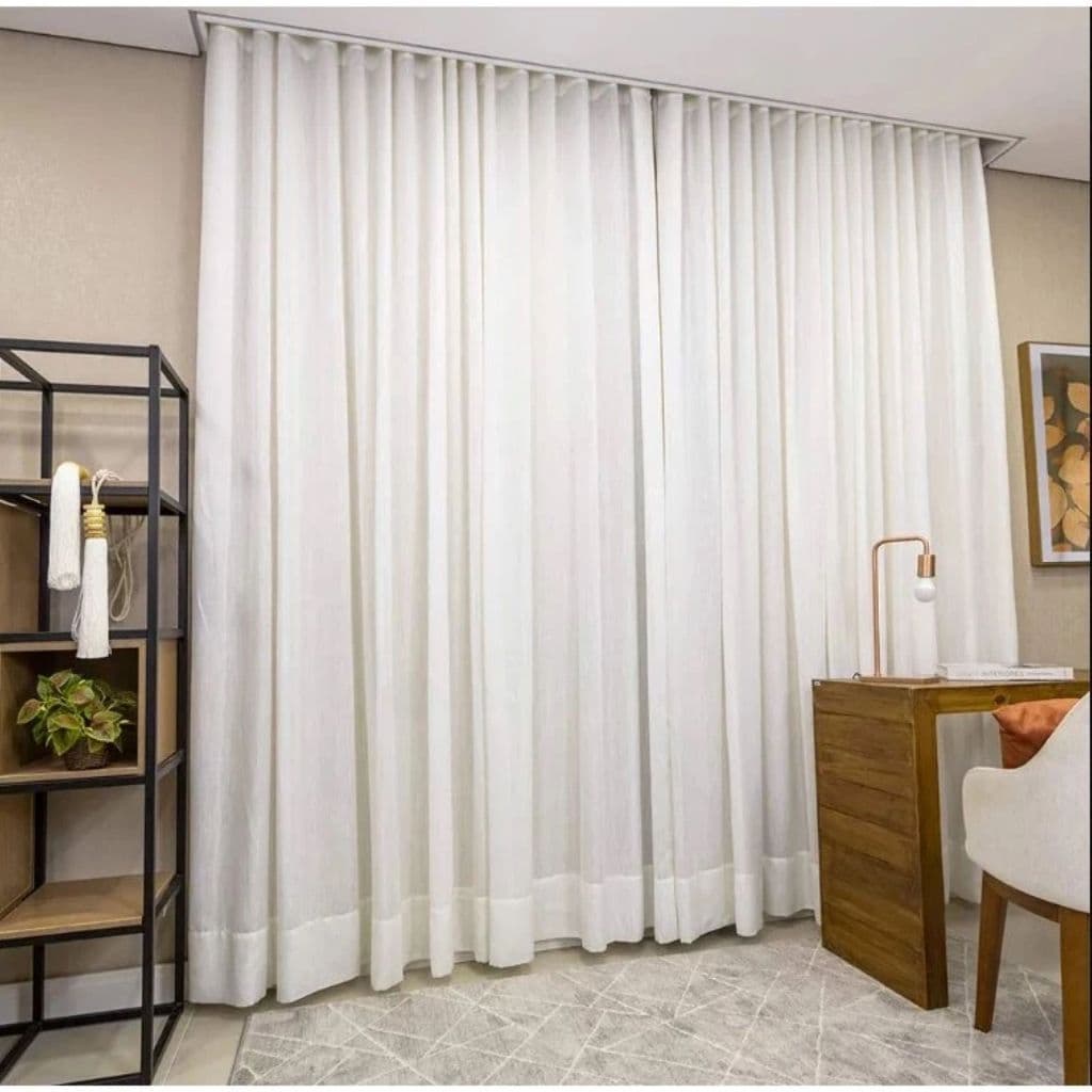 Cortina de Trilho Suíço Blackout 100% + Linho Completa Pronta para Uso